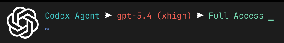 Codex Agent terminal — gpt-5.4 xhigh, Full Access
